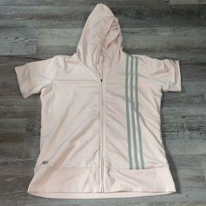 Adidas light pink short sleeves zip up hoodie top size medium